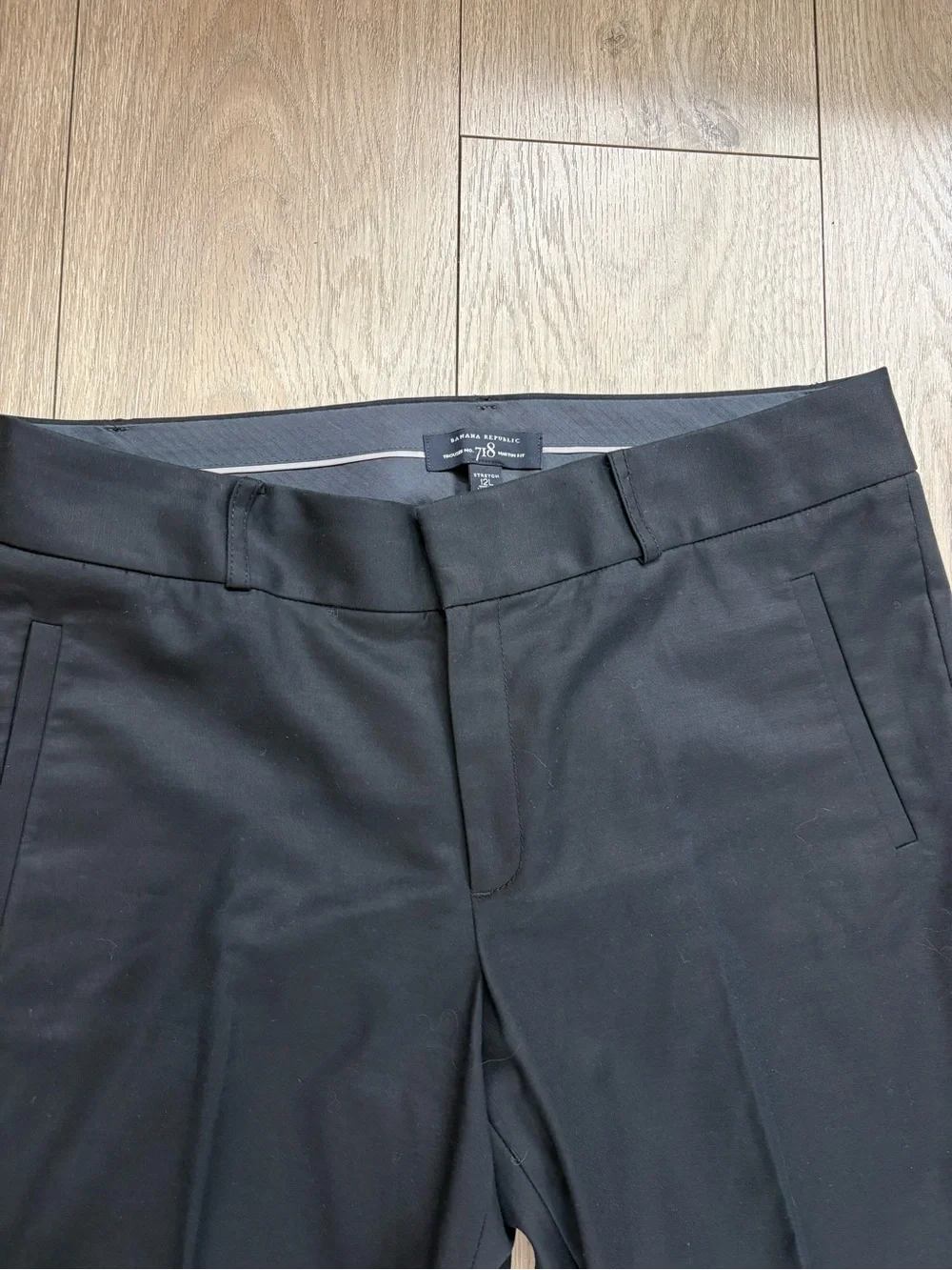 Banana Republic 718 Martin Fit Black Stretch Dress Pants 12L Cuffed - Picture 3 of 10